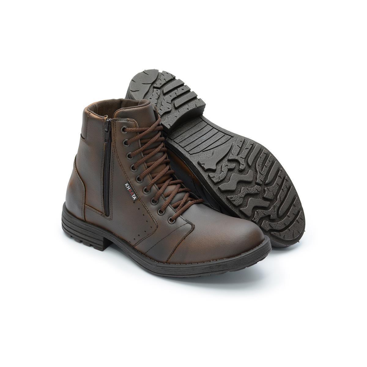 Bota Casual Cano Médio Confort Fechamento Zíper e Cadarço Khaata Masculino  - Caramelo | Netshoes
