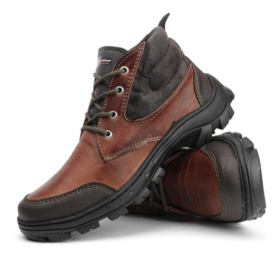 Bota Casual Coturno Masculina Adventure em Couro - Café Menor preço em Bota Casual Coturno Masculina Adventure em Couro - Café