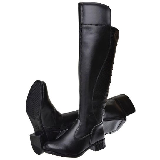 Bota casual Feminina Cano Médio Over the Knee Ajuste Cadarço - Preto Menor preço em Bota casual Feminina Cano Médio Over the Knee Ajuste Cadarço - Preto