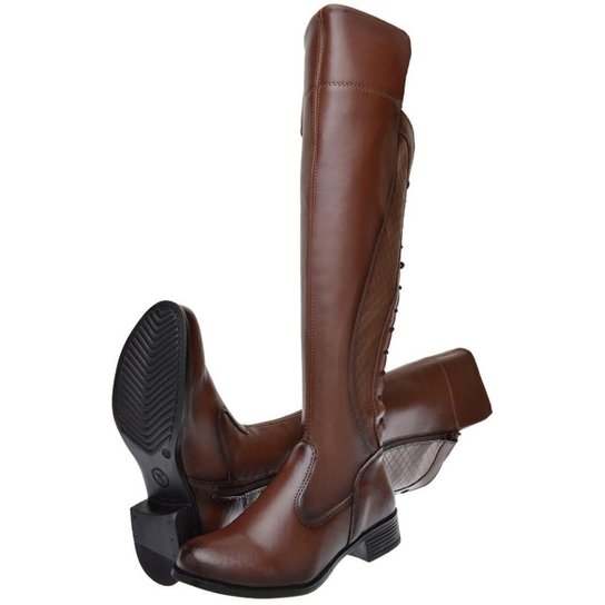Bota casual Feminina Cano Médio Over the Knee Ajuste Cadarço - Marrom Menor preço em Bota casual Feminina Cano Médio Over the Knee Ajuste Cadarço - Marrom
