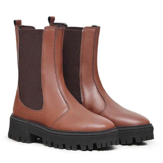 Bota Chelsea Feminina Cano Alto Plataforma Tratorada Moderno - Marrom é ruim? Bota Chelsea Feminina Cano Alto Plataforma Tratorada Moderno - Marrom é boa?
