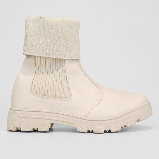 Bota Chelsea Look Fashion Tratorada Feminina - Off White Menor preço em Bota Chelsea Look Fashion Tratorada Feminina - Off White
