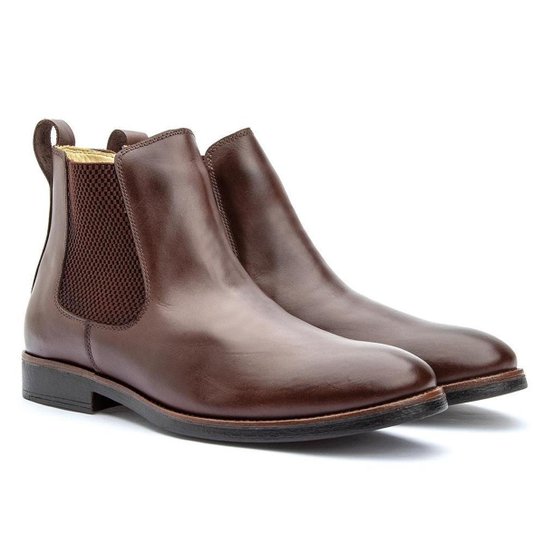 Bota Chelsea Masculina Couro Bico Redondo Conforto Casual - Marrom Menor preço em Bota Chelsea Masculina Couro Bico Redondo Conforto Casual - Marrom