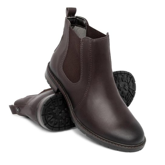 Bota Chelsea Masculino Couro Casual Fecho Elástico Reforçada - Café Menor preço em Bota Chelsea Masculino Couro Casual Fecho Elástico Reforçada - Café