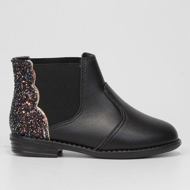 Menor preço em Bota Chelsea Molekinha Cano Baixo Glitter Menina - Preto+Dourado