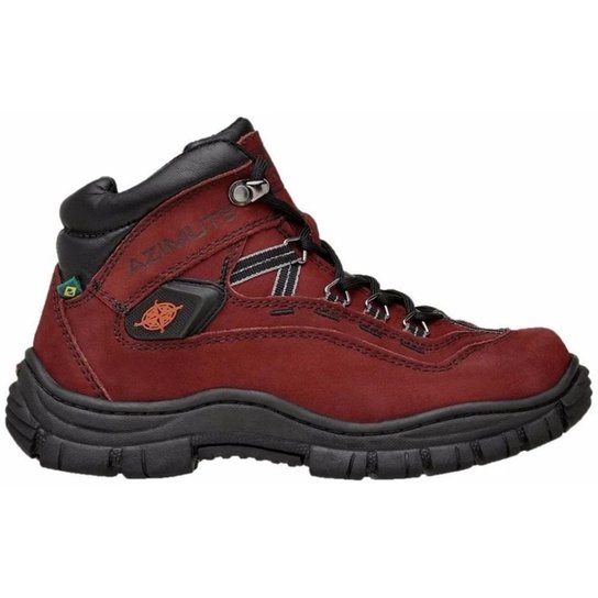 Bota Coturno Adventure Azimute Couro Cano Médio Conforto - Vermelho Menor preço em Bota Coturno Adventure Azimute Couro Cano Médio Conforto - Vermelho
