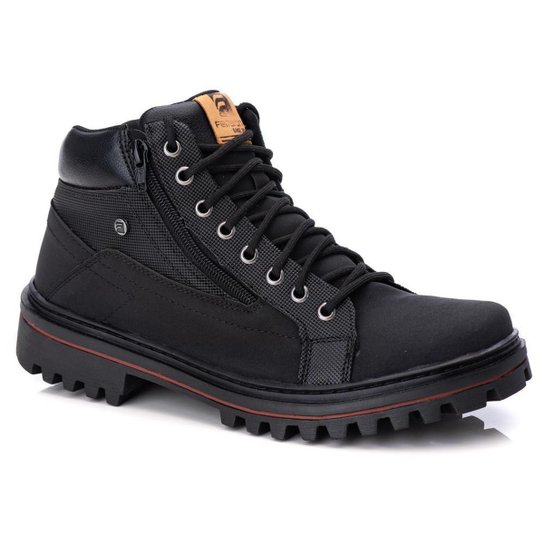 Bota Coturno Adventure Casual trabalho Passeio Masculino Cano Curto Sola Tratorada Ziper Cadarço - Preto Menor preço em Bota Coturno Adventure Casual trabalho Passeio Masculino Cano Curto Sola Tratorada Ziper Cadarço - Preto