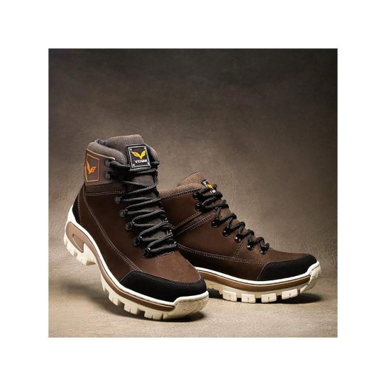 Bota Coturno Adventure Rapel Couro Masculino Palmilha em Gel Sola Costurada Tratorada Trilha