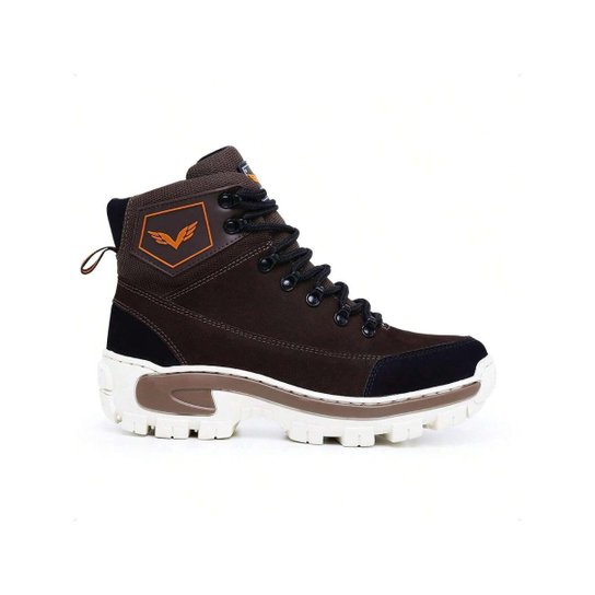 Bota Coturno Adventure Rapel Couro Masculino Palmilha em Gel Sola Costurada Tratorada Trilha