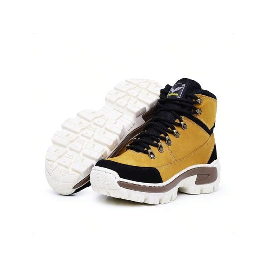 Bota Coturno Adventure Rapel Couro Masculino Palmilha em Gel Sola Costurada Tratorada Trilha