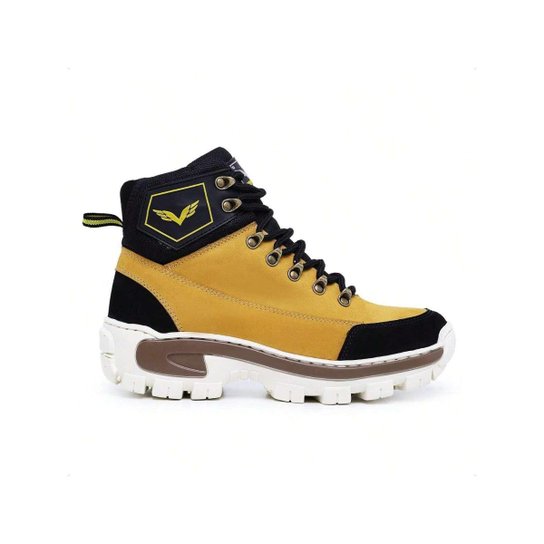 Bota Coturno Adventure Rapel Couro Masculino Palmilha em Gel Sola Costurada Tratorada Trilha