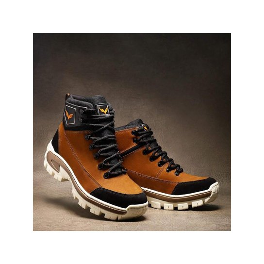 Bota Coturno Adventure Rapel Couro Masculino Palmilha em Gel Sola Costurada Tratorada Trilha