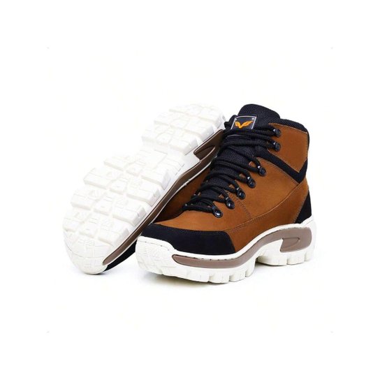 Bota Coturno Adventure Rapel Couro Masculino Palmilha em Gel Sola Costurada Tratorada Trilha