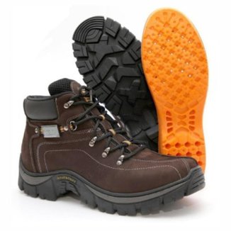 Bota Coturno Adventure Trail Calçados em Couro Sola Costurada Palmilha Gel Pu