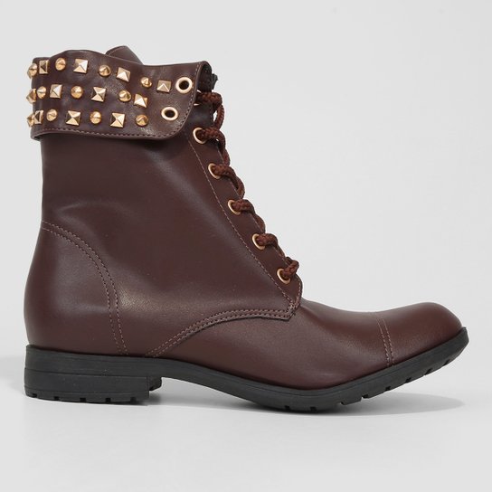 Bota Coturno Ala Multi Tachas Feminina - Café Menor preço em Bota Coturno Ala Multi Tachas Feminina - Café