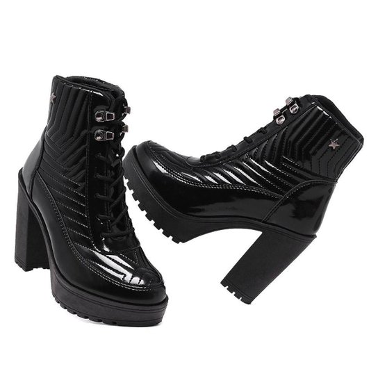 Bota Coturno Blogueira Feminina Tratorado Bota Com Salto Alto Modelo Super Leve e Confortável - Preto Menor preço em Bota Coturno Blogueira Feminina Tratorado Bota Com Salto Alto Modelo Super Leve e Confortável - Preto