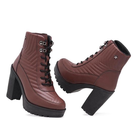 Bota Coturno Blogueira Feminina Tratorado Bota Com Salto Alto Modelo Super Leve e Confortável - Marrom Menor preço em Bota Coturno Blogueira Feminina Tratorado Bota Com Salto Alto Modelo Super Leve e Confortável - Marrom