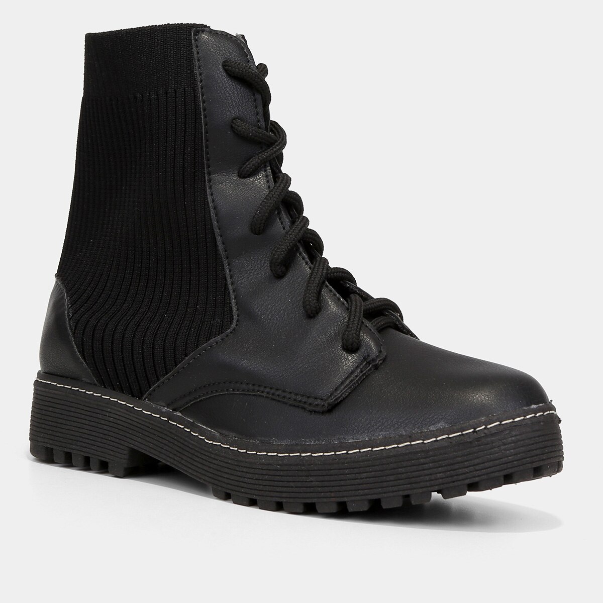 Bota Coturno Cano Curto Look Fashion Knit Feminina - 2