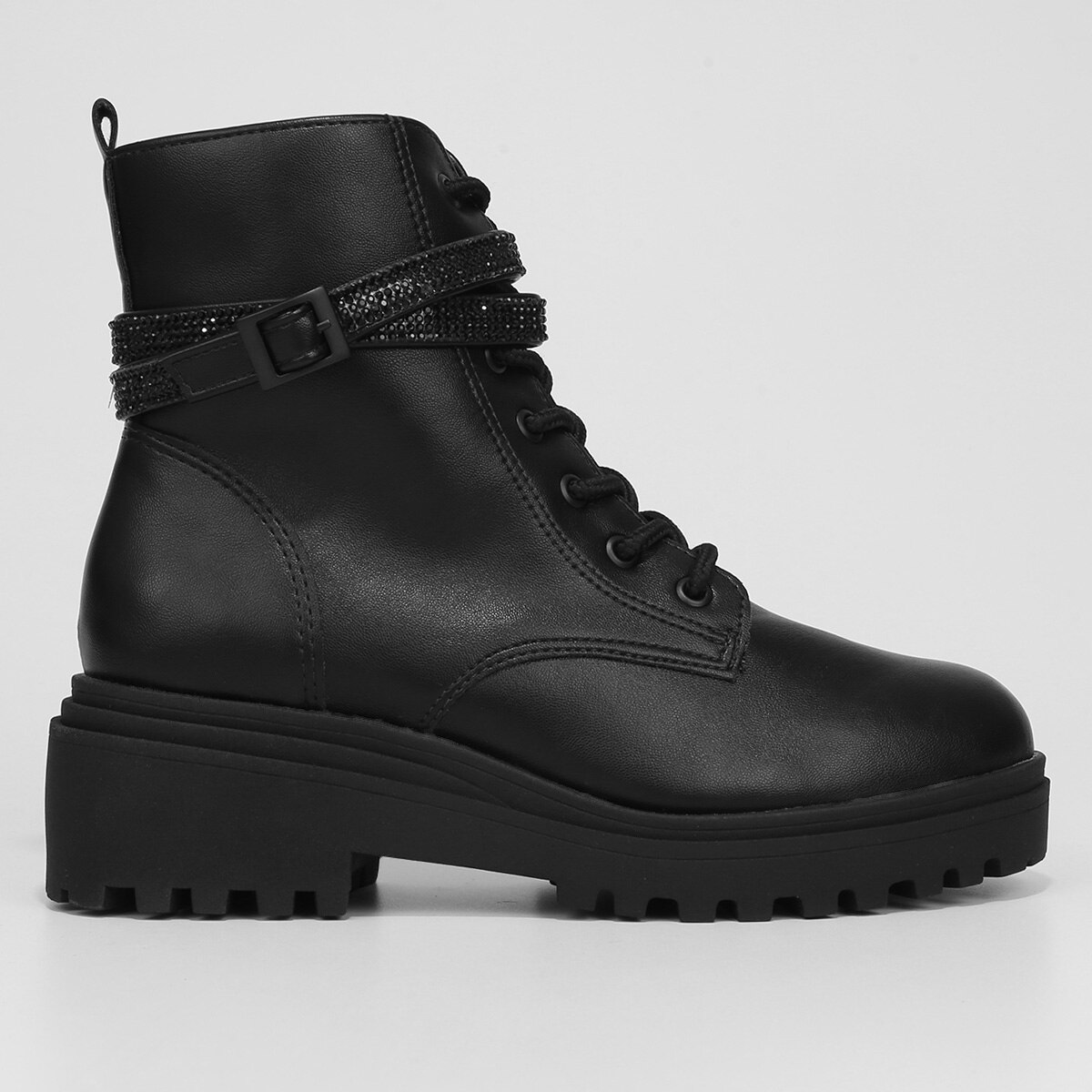 Bota Coturno Cano Curto Via Marte Fivela Brilho Tratorada Feminina ...
