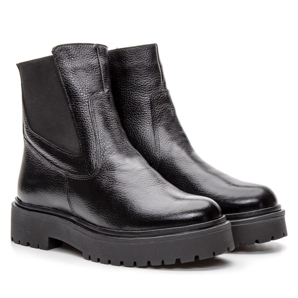 Bota Coturno Cano Médio Couro Com Ziper Feminina