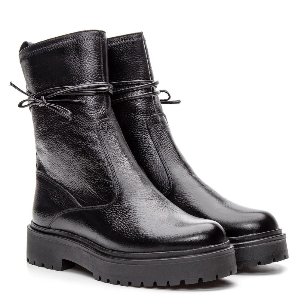 Bota Coturno Cano Médio Couro Com Ziper Feminina