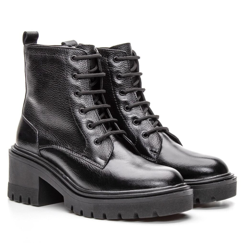 Bota Coturno Cano Médio Couro De Amarrar Feminina