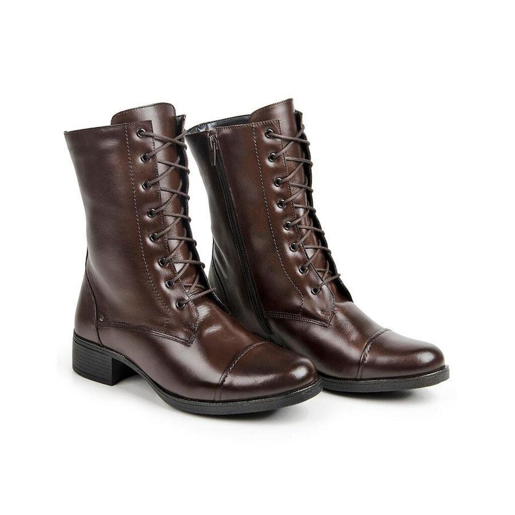 Bota Coturno Cano Médio Couro Feminina