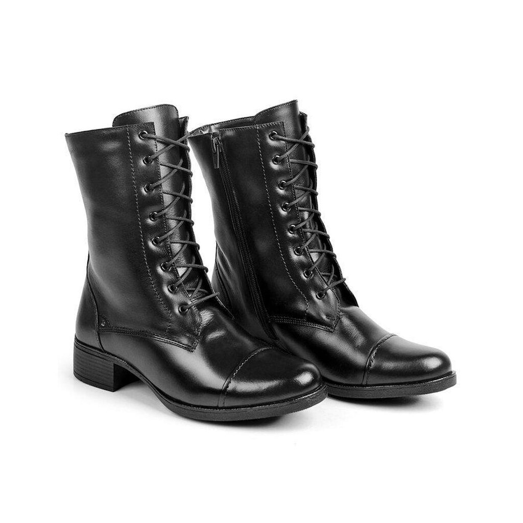 Bota Coturno Cano Médio Couro Feminina
