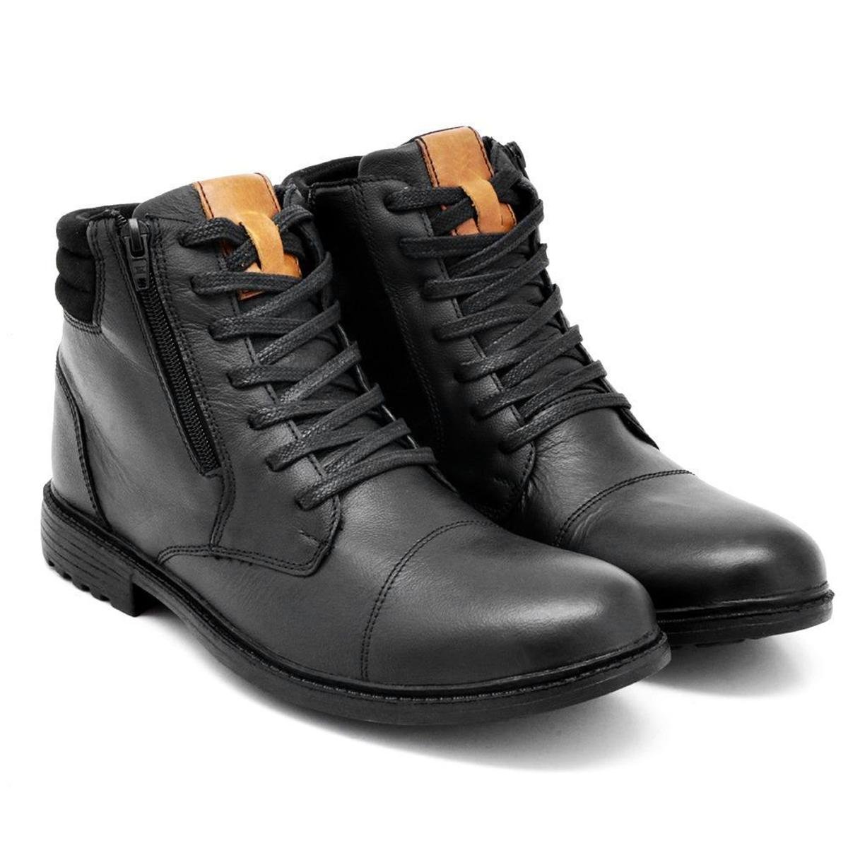 Bota Coturno Casual em Couro Masculino Cadarço Ziper Costuras e Sola Leve Menor preço em Bota Coturno Casual em Couro Masculino Cadarço Ziper Costuras e Sola Leve