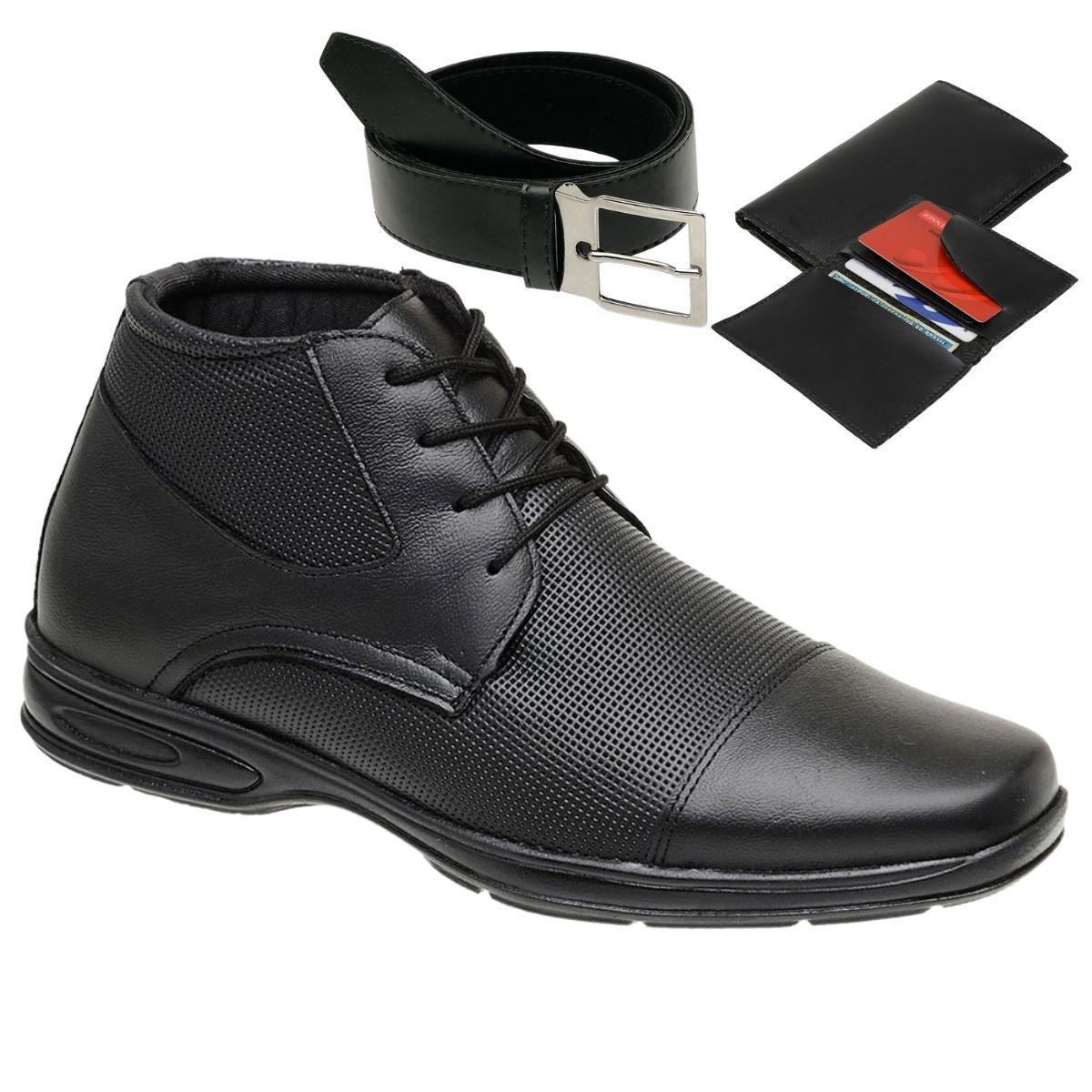Bota Coturno Casual Gm Ortopédico Social Couro Legítimo Kit Carteira e Cinto Masculino Menor preço em Bota Coturno Casual Gm Ortopédico Social Couro Legítimo Kit Carteira e Cinto Masculino