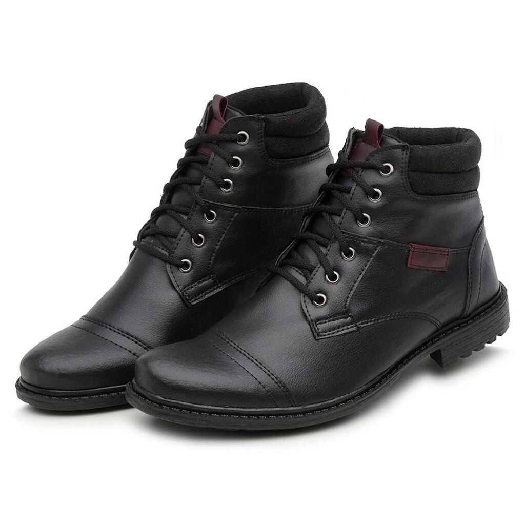 Bota Coturno Casual Masculino com Cadarço Preto e Marrom