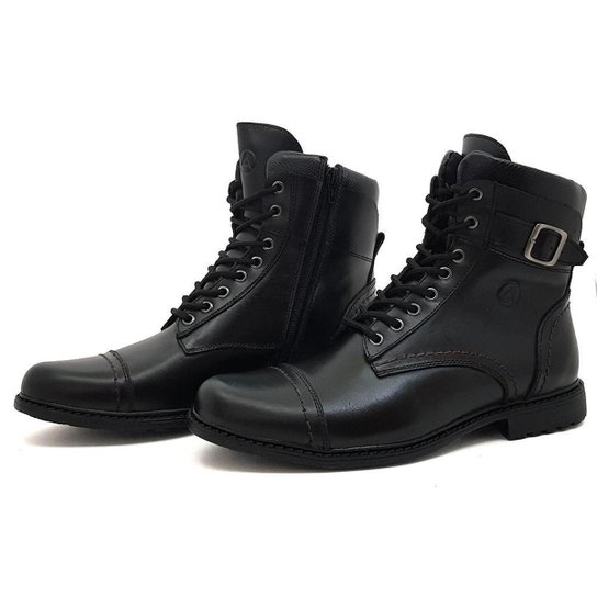 Bota Coturno Couro Avalon Thompson Masculina - Preto Menor preço em Bota Coturno Couro Avalon Thompson Masculina - Preto