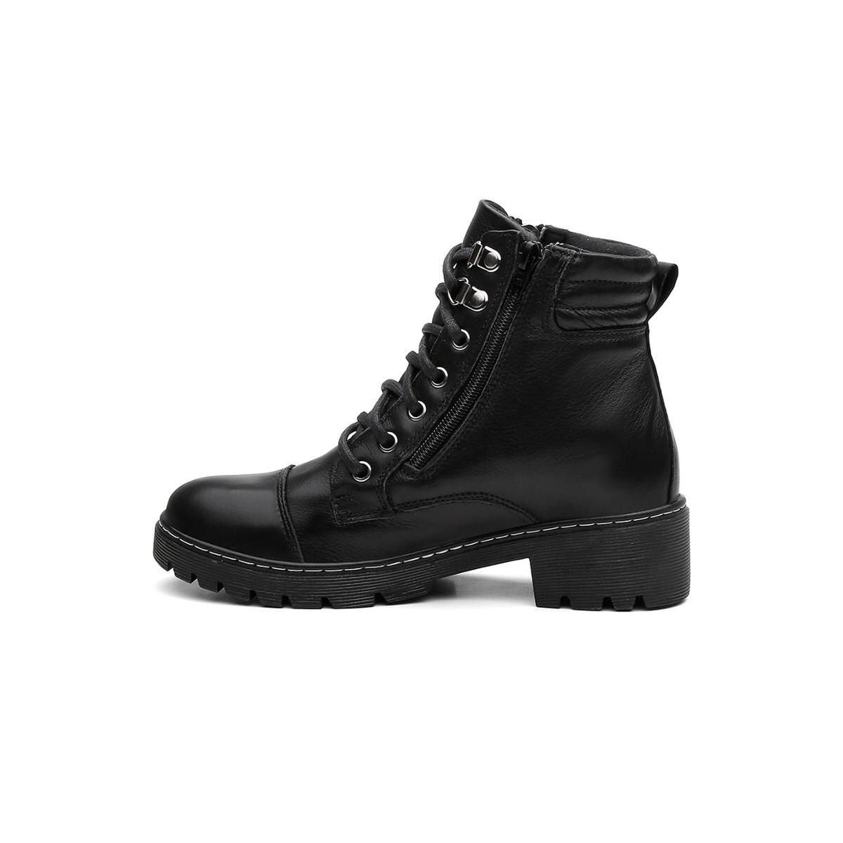 Bota Coturno Couro Jade Tratorada Ziper Cano Médio Feminina - Preto |  Netshoes