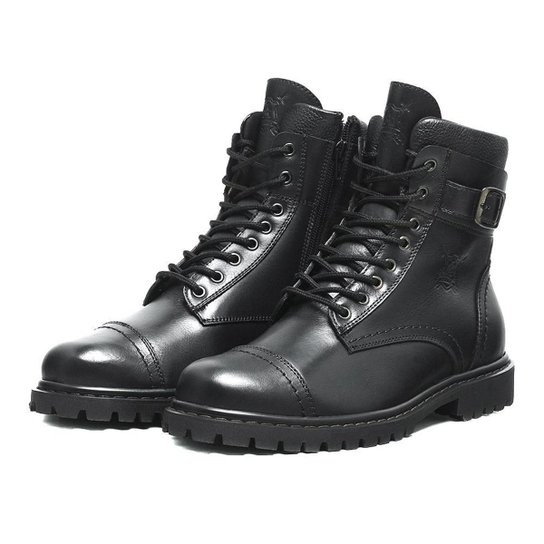 Bota Coturno Couro Masculino Punk Avalon Barry - Preto Menor preço em Bota Coturno Couro Masculino Punk Avalon Barry - Preto