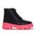 Bota Coturno Couro Tratorado Sola Pink Cano Curto - Preto+Pink