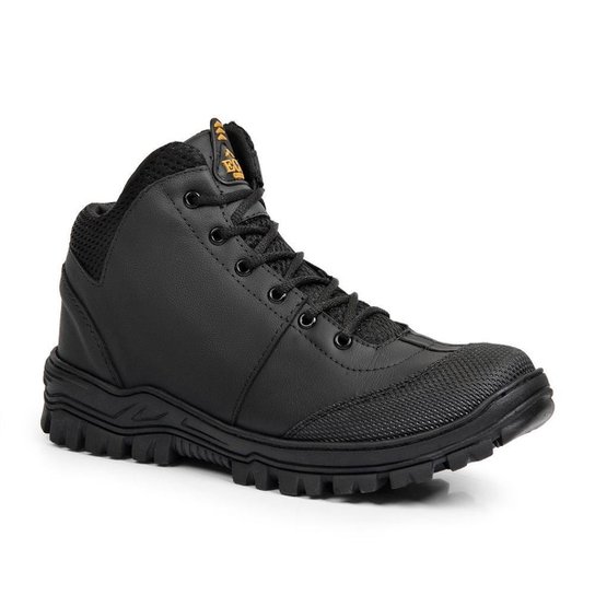 Bota Coturno em Couro Casual Masculino com Cadarço Bico Redondo e Sola Borracha - Preto Menor preço em Bota Coturno em Couro Casual Masculino com Cadarço Bico Redondo e Sola Borracha - Preto