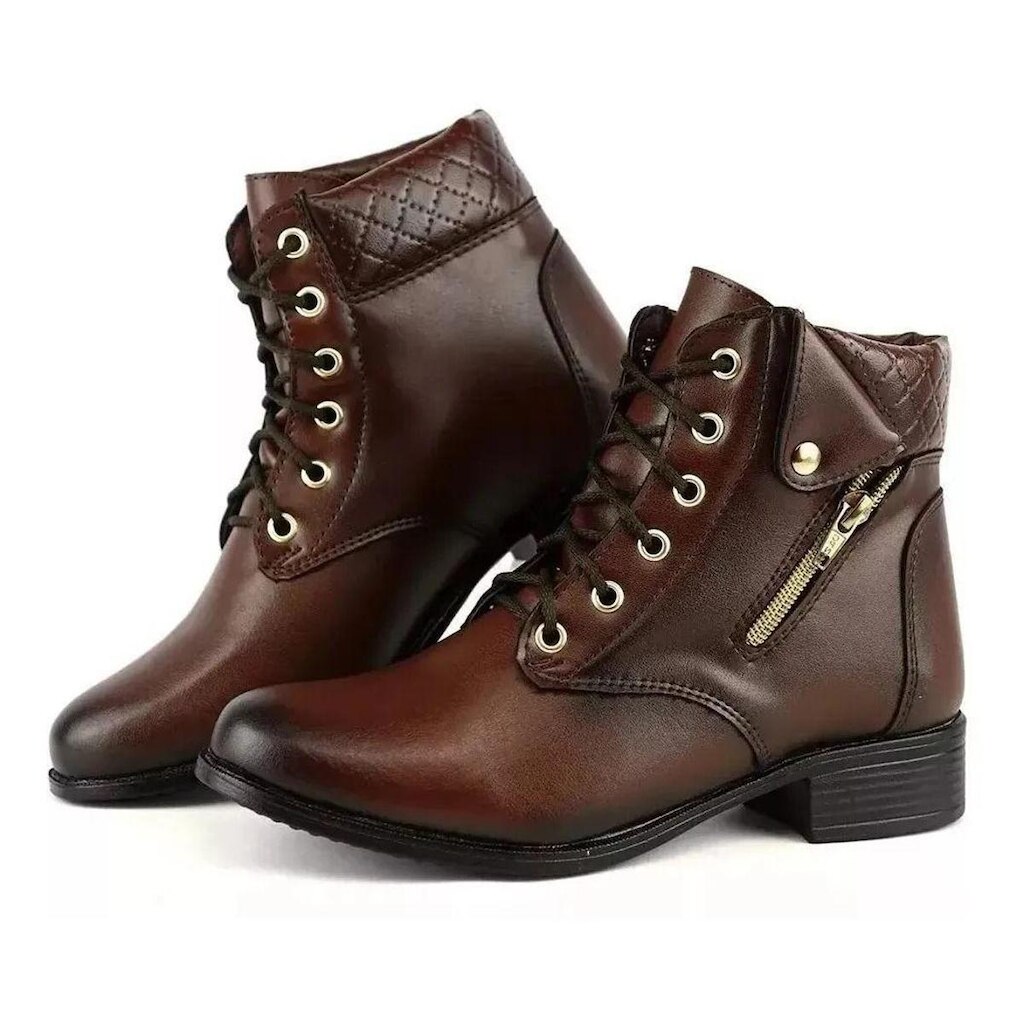 Bota Coturno Feminina Cano Curto Com Zipper