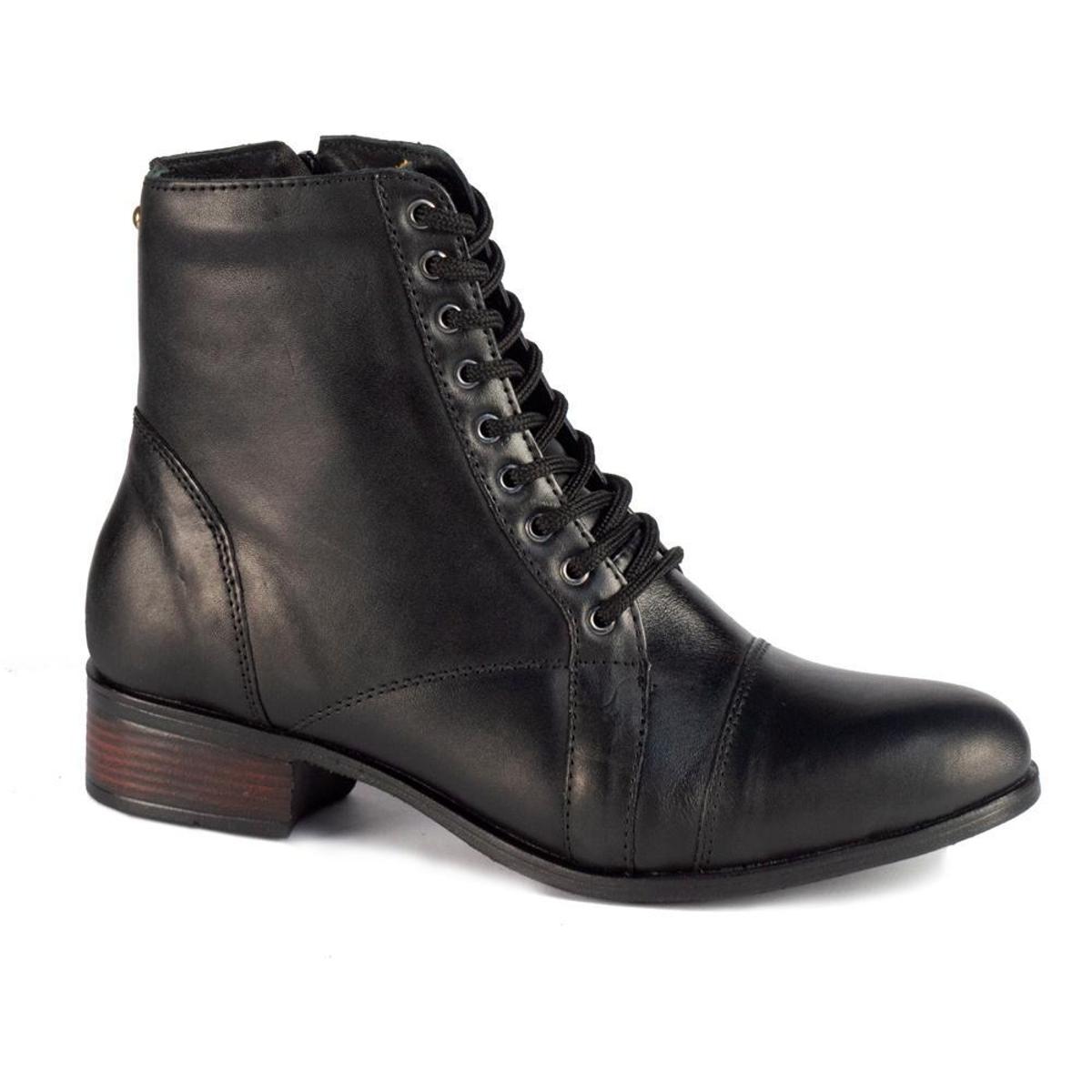 Bota Coturno Feminina Cano Curto Couro Lari 10027 Preta Menor preço em Bota Coturno Feminina Cano Curto Couro Lari 10027 Preta