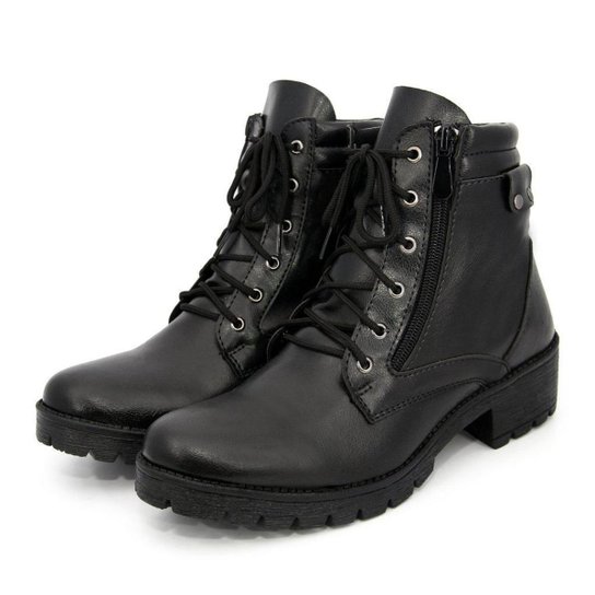Bota Coturno Feminina Couro Tratorada Chelsea Confort Flex