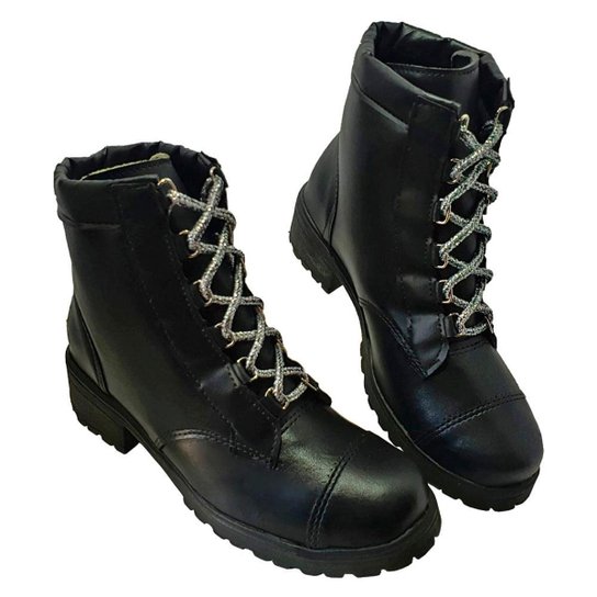 Bota Coturno Feminino Cano Médio Estilo Militar Moda Pé - Preto é ruim? Bota Coturno Feminino Cano Médio Estilo Militar Moda Pé - Preto é boa?