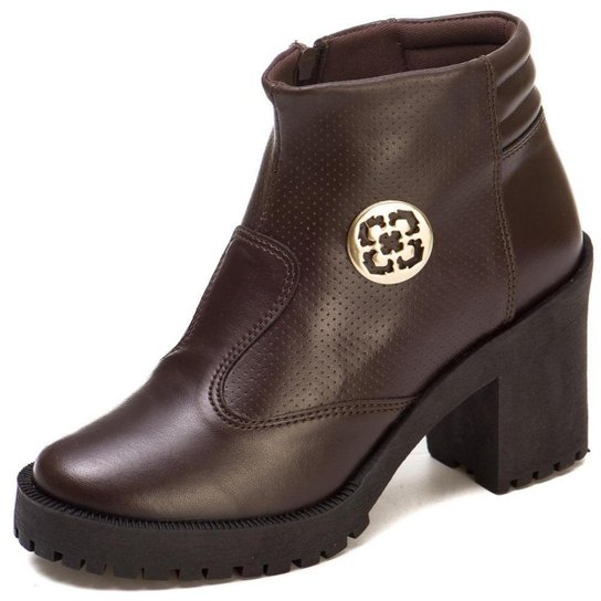 Bota Coturno Ferraroni Salto Grosso Feminina - Café Menor preço em Bota Coturno Ferraroni Salto Grosso Feminina - Café