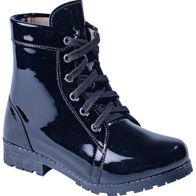 Bota Coturno Infantil Menina Verniz Cano Curto Tratorada - Preto Menor preço em Bota Coturno Infantil Menina Verniz Cano Curto Tratorada - Preto