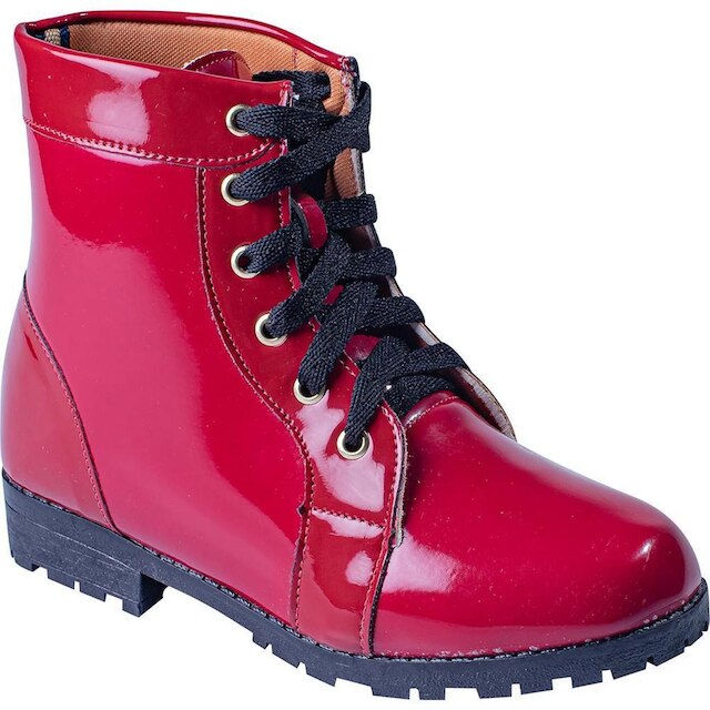 Bota Coturno Infantil Menina Verniz Cano Curto Tratorada - Vermelho Menor preço em Bota Coturno Infantil Menina Verniz Cano Curto Tratorada - Vermelho