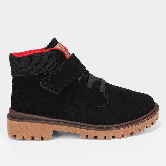 Bota Coturno Infantil Molekinho Tratorada Menino - Preto+Vermelho Menor preço em Bota Coturno Infantil Molekinho Tratorada Menino - Preto+Vermelho