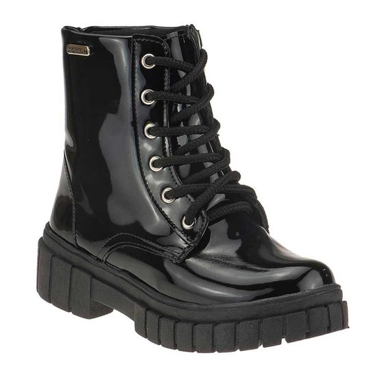 Netshoes Coturno Feminino Verniz Preto Bota Coturno Infanto