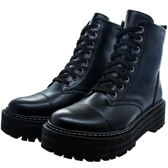 Bota Coturno Lallu Plataforma Moda Blogueira Feminino - Cinza Menor preço em Bota Coturno Lallu Plataforma Moda Blogueira Feminino - Cinza