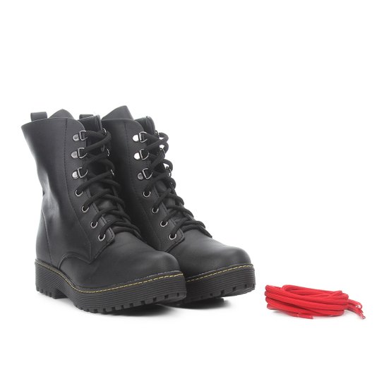 Bota Coturno Look Fashion 2 Cadarços Feminino - Preto+Vermelho é ruim? Bota Coturno Look Fashion 2 Cadarços Feminino - Preto+Vermelho é boa?