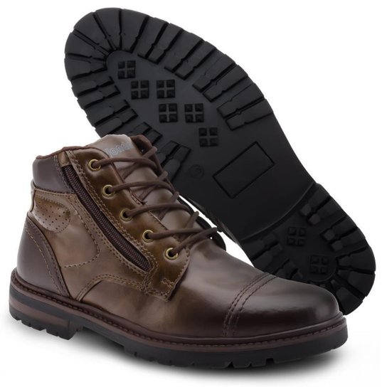 Bota Coturno Masculina Cadarço Lisa Tratorada Dia a Dia - Café Menor preço em Bota Coturno Masculina Cadarço Lisa Tratorada Dia a Dia - Café