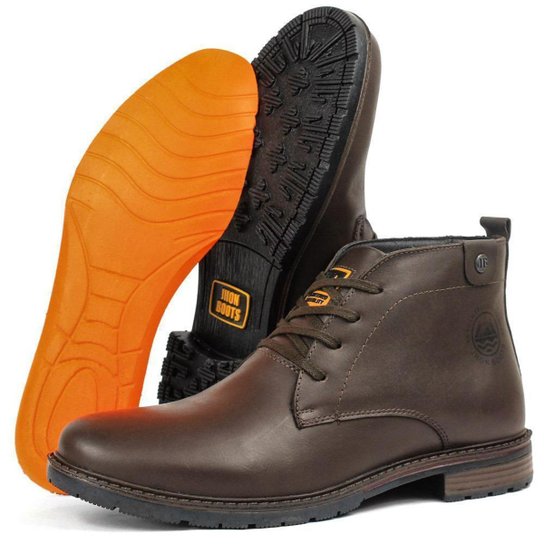 Bota Coturno Masculina Cano Medio De Couro Legitimo + Palmilha Ortopédica - Marrom Menor preço em Bota Coturno Masculina Cano Medio De Couro Legitimo + Palmilha Ortopédica - Marrom