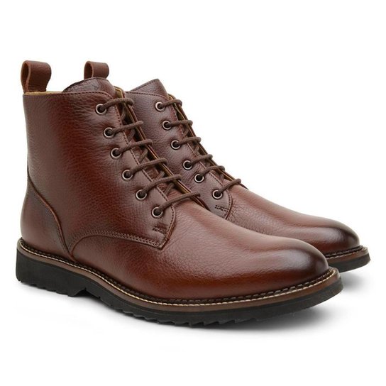 Bota Coturno Masculina Couro Tratorada Cano Baixo Casual - Marrom Menor preço em Bota Coturno Masculina Couro Tratorada Cano Baixo Casual - Marrom
